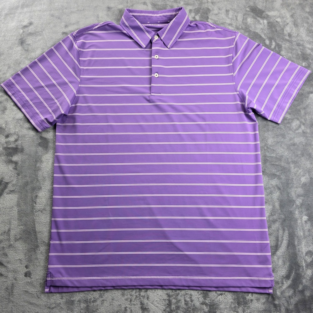Full Turn Polo Shirt Mens L Purple Striped Short Sleeve Bamboo Charcoal Blend